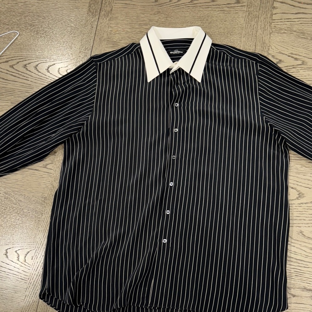 Elegant Black and White Striped Men's Shirt